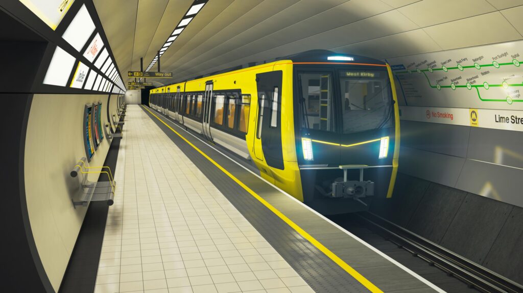 Mersey rail train in the lime street tunnel