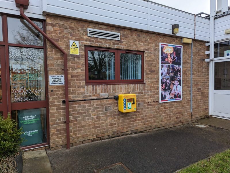 The AED machine that is installed on the outside of south Wirral high school