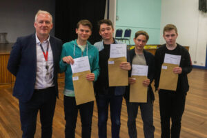 students collecting their A level results at south Wirral high school