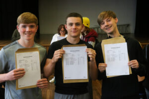 students collecting their GCSE results at south Wirral high school